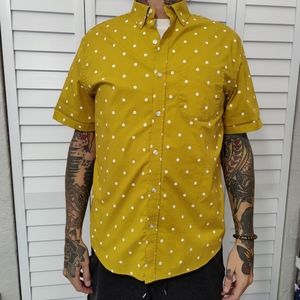 Men's mustard polka dot button down